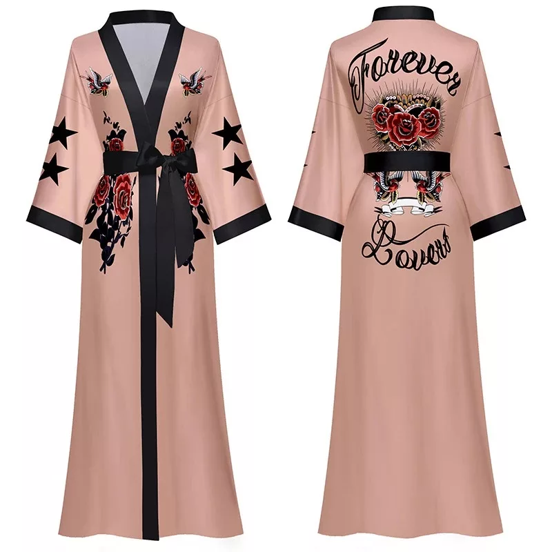 sleepwear kimono, nightwear kimono, nightwear kimono robe, kimono gown, satin gown, kimono long robe