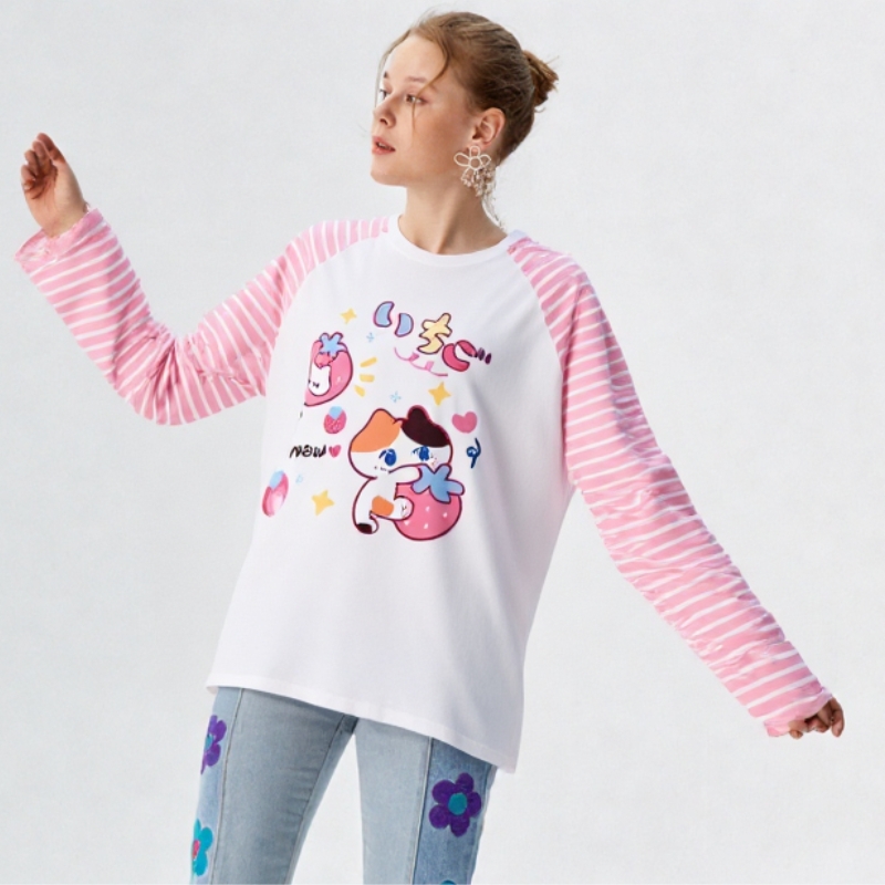 chemise à manches longues, chemise rayée, chemise kawaii