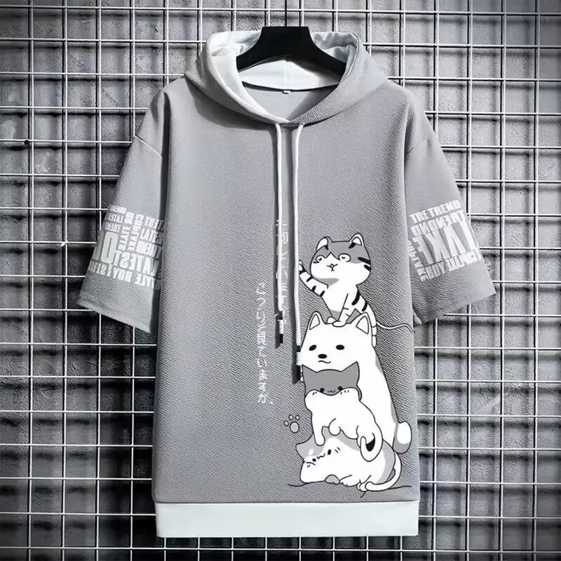 t-shirt homme, t-shirt à capuche, t-shirt avec imprimé chat