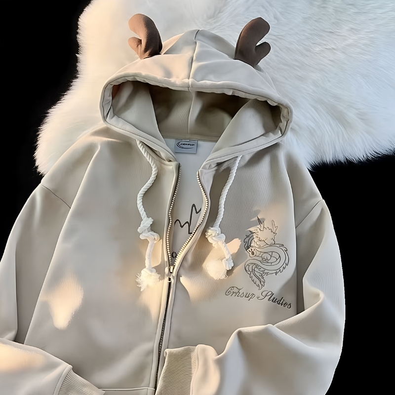 sweat à capuche homme, sweat dragon, sweat avec cornes, sweat ample, sweat oversize